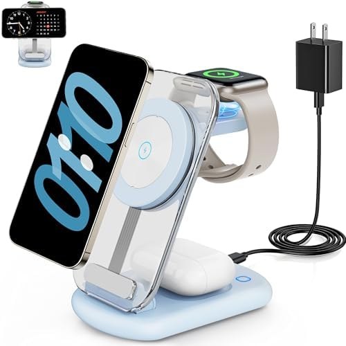 RYND 3-in-1 Magnetic Charging Station with Night Light, Blue