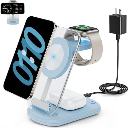 RYND 3-in-1 Magnetic Charging Station with Night Light, Light blue