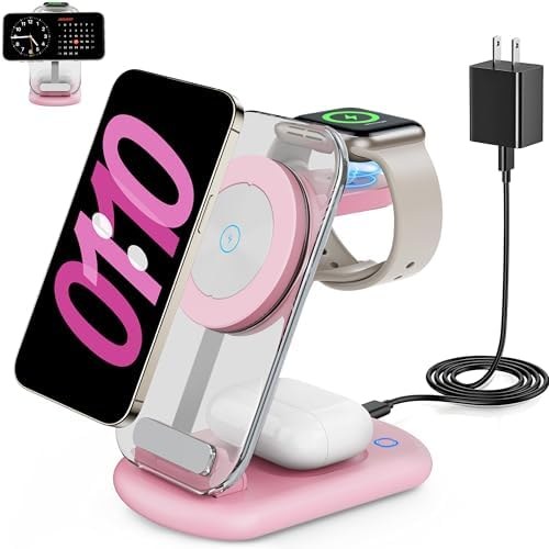 RYND 3-in-1 Magnetic Charging Station with Night Light, Pink