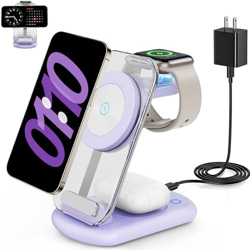 RYND 3-in-1 Magnetic Charging Station with Night Light, Purple