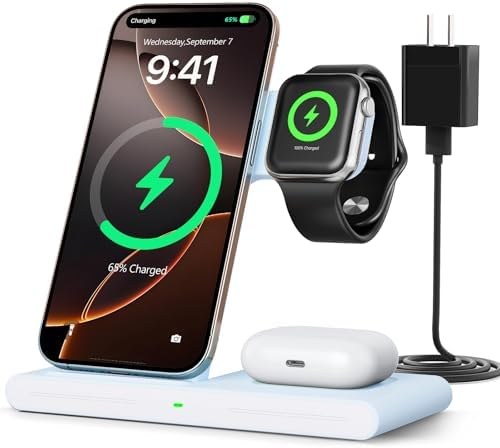 RYND 3-in-1 Wireless Charging Station for Apple & Android, Light blue