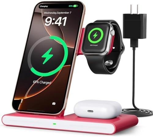 RYND 3-in-1 Wireless Charging Station for Apple & Android, Red